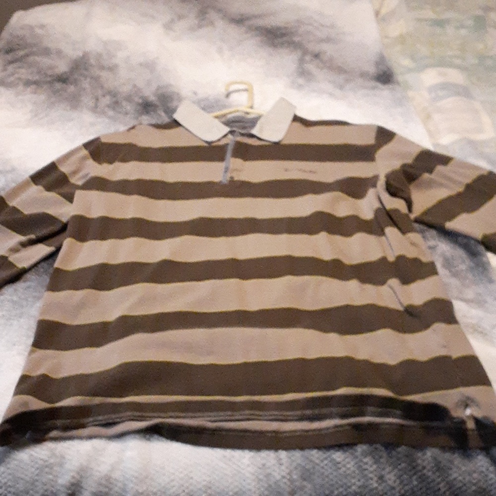 Columbia Brown Stripped Long Sleeve Polo Shirt Mens XXL.